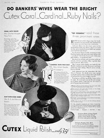 publicidad vintage de la marca de uñas Cutex Coral Cardinal Ruby Nails publicidad vintage de la marca de uñas Cutex