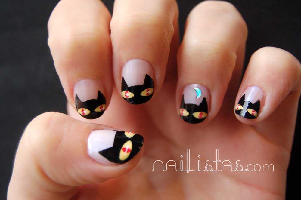 Uñas decoradas con gatos negros // Halloween nails//