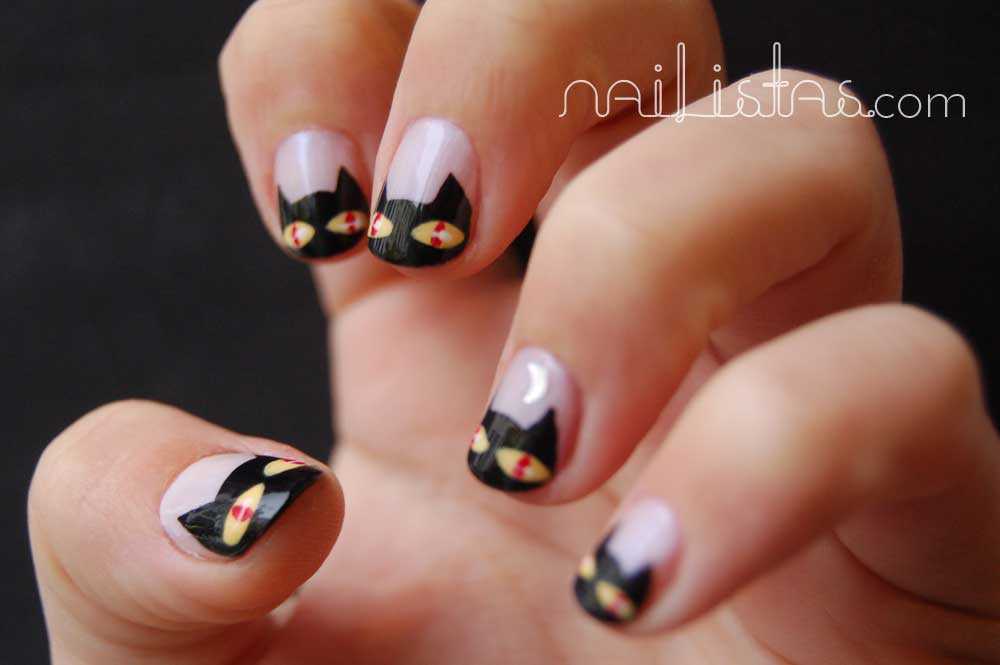 Uñas decoradas con gatos negros // Halloween nails //