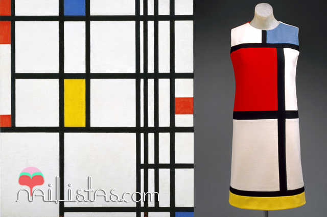 Cuadro de Mondrian y una de sus retículas llevadas a la moda