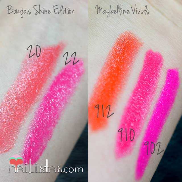Satches de Bourjois SHine Edition y Maybelline Color Sensational Vivids Satches de Bourjois SHine Edition y Maybelline Color Sensational Vivids