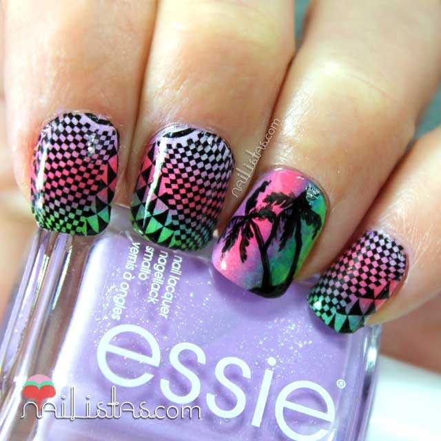 Uñas decoradas con palmeras, degradado y water decals para nail art Uñas decoradas con palmeras, degradado y water decals para nail art