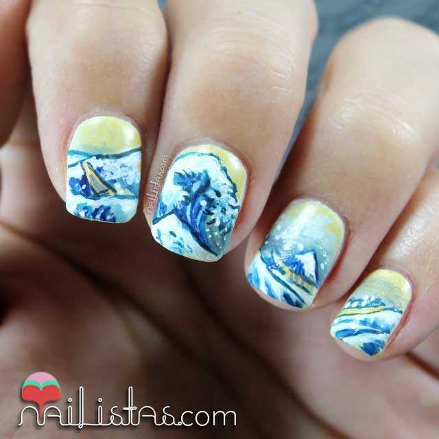 Nail art inspirado en la ola de hokusai
