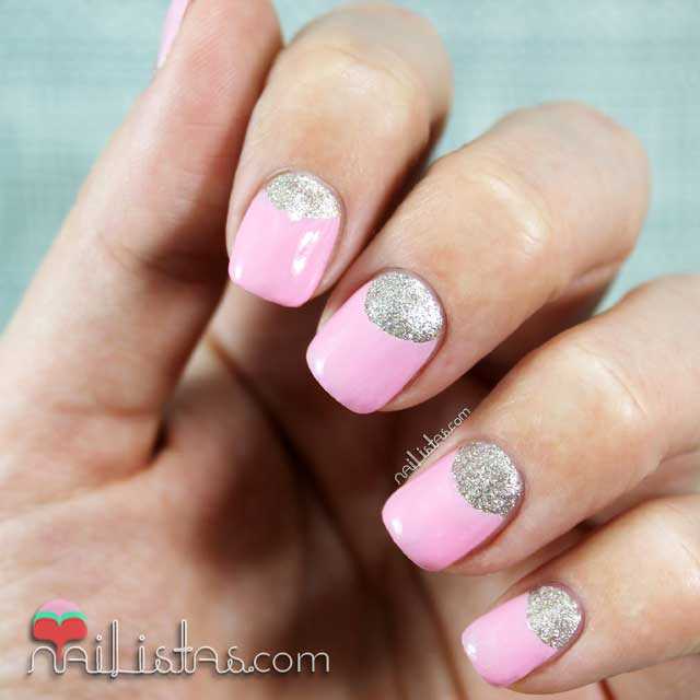Uñas decoradas con medias lunas en rosa y plateado | Half Moon Nails Uñas decoradas con medias lunas en rosa y plateado