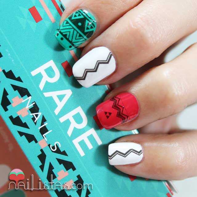 uñas decoradas estilo azteca con el kit de nail art de rare nails