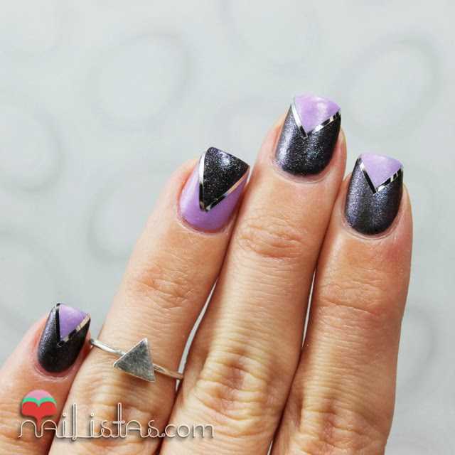 Uñas decoradas estilo Chevron con cinta para nail art y knuckle ring Uñas decoradas estilo Chevron con cinta para nail art y knuckle ring