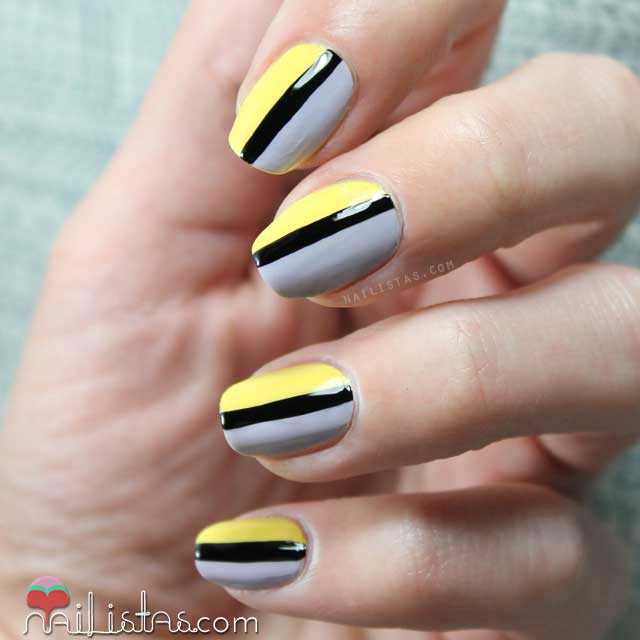 Decoración de uñas fácil en amarillo gris y negro