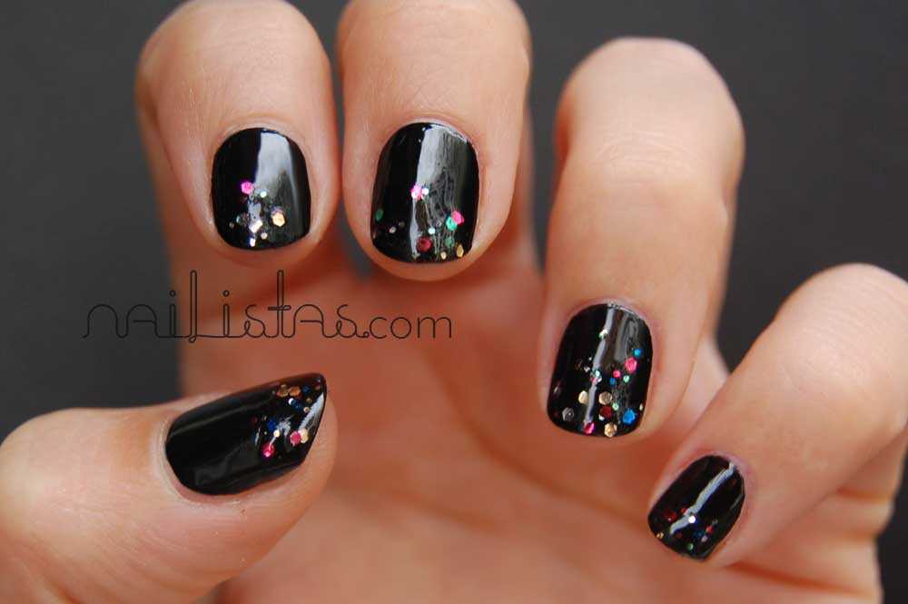 Rock Star ♥ Negro & Glitter /// Party nail art