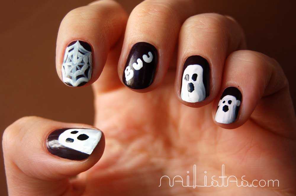 Manicura de HALLOWEEN >> Fantasmas en las uñas // Ghost nails