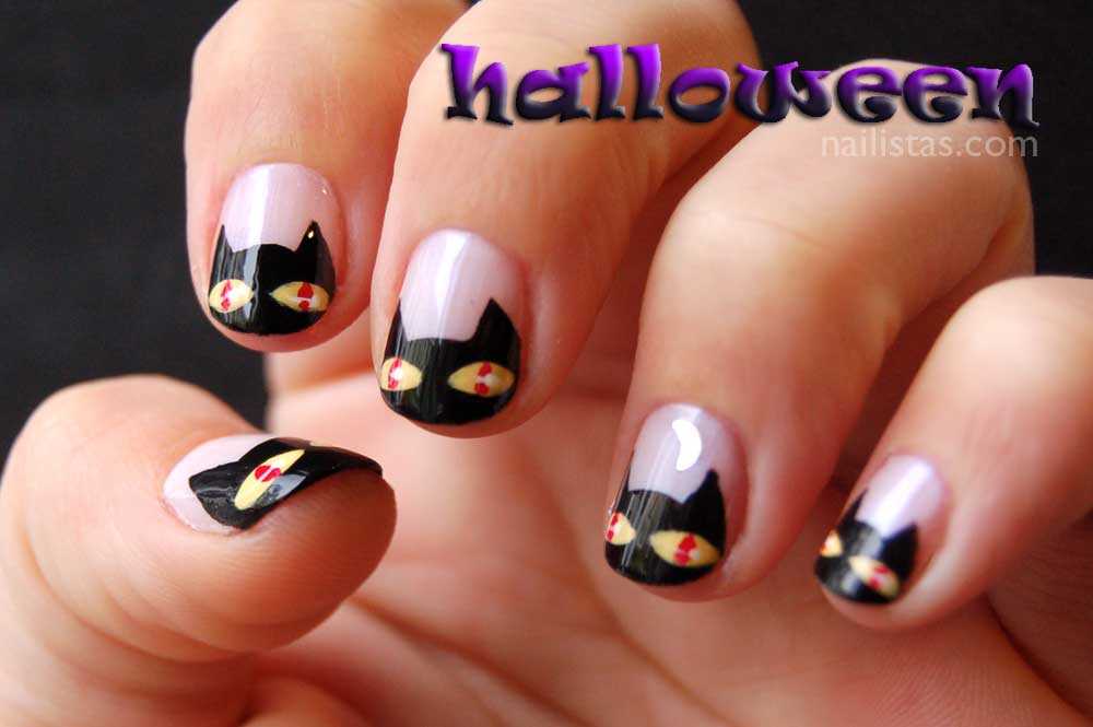 Uñas decoradas con gatos negros // Halloween nails //