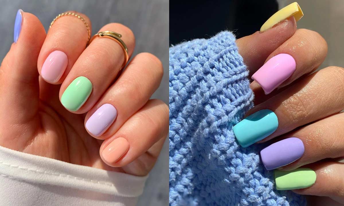 Tendencia de uñas 2021 arcoiris pastel