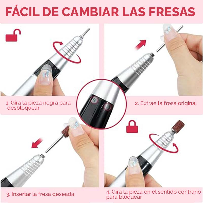 cómo cargar las fresas en el torno de uñas