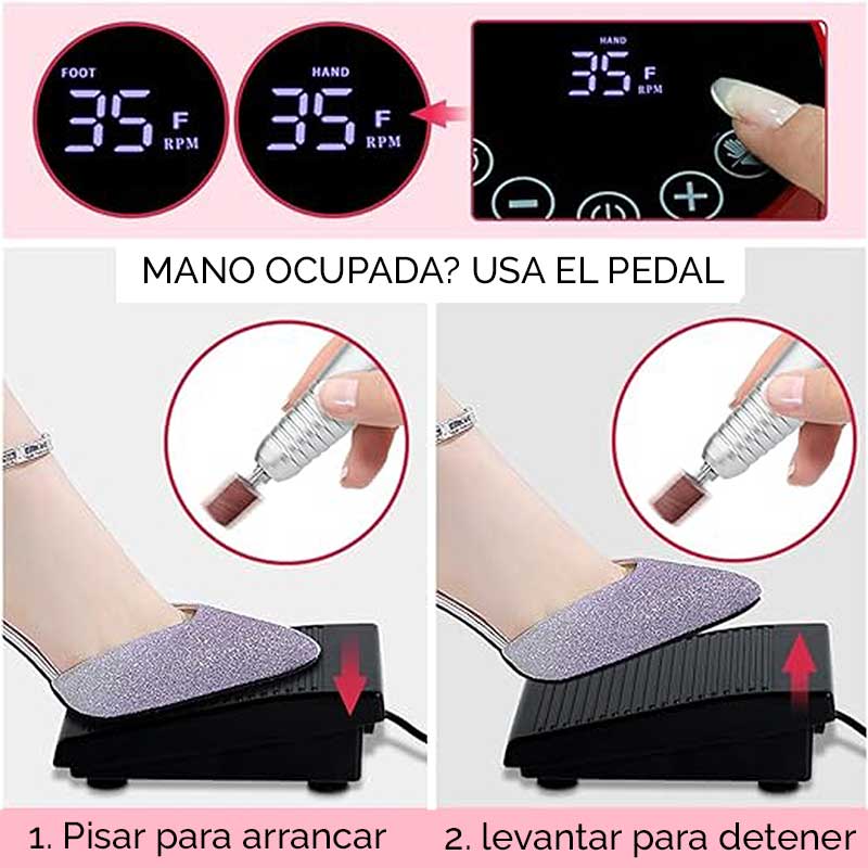 cómo usar el pedal del torno de uñas